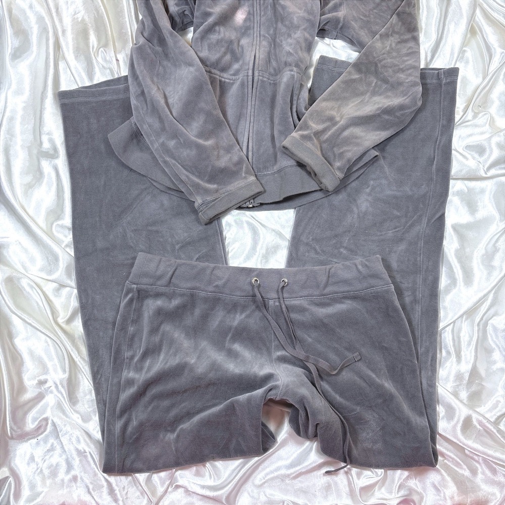 y2k Tracksuit Grey Excellent NY&C Velour Zip Hoodie Wide Leg Pants Set